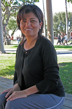 Elosia Rangel sitting on a bench