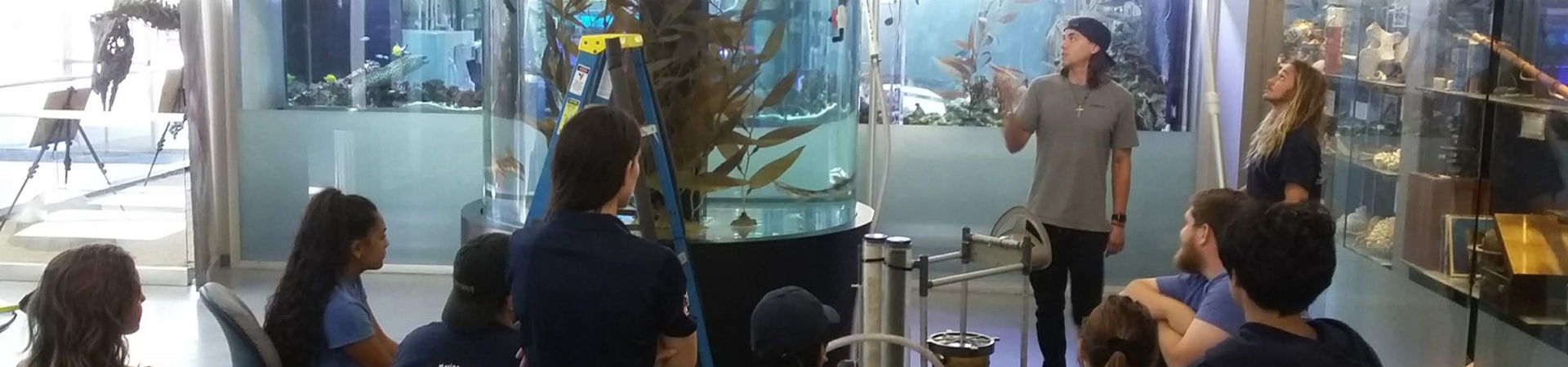 Students learning to properly clean our shark exhibit