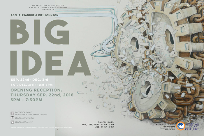 Big Idea Poster about opening info and with 3 gear cogs running