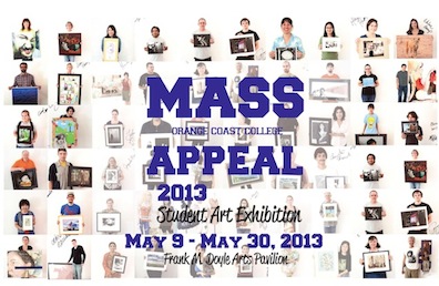 Front side of Mass Appeal mailer. Background of a large group of students holding a picture