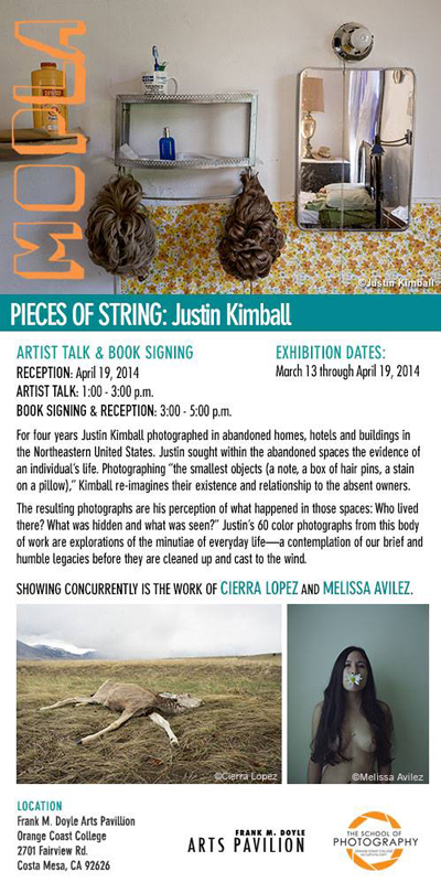 MOPLA, Pieces of String poster. 3 images of a bathroom, a dead deer, and naked woman