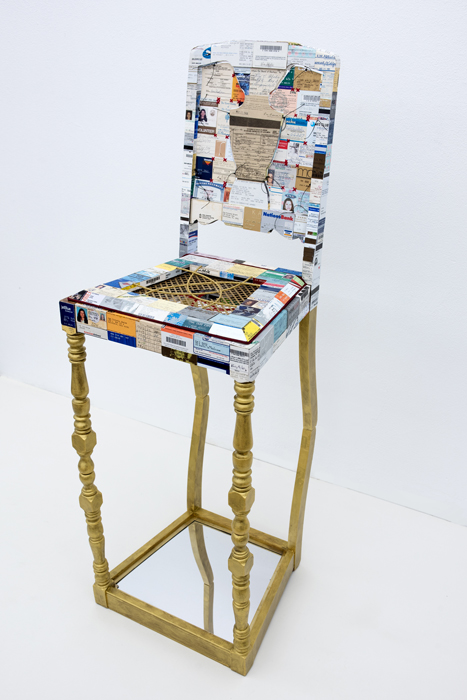 Pope Joan, a chair with clipping from various documents