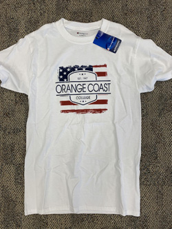 OCC white t-shirt with USA flag in background