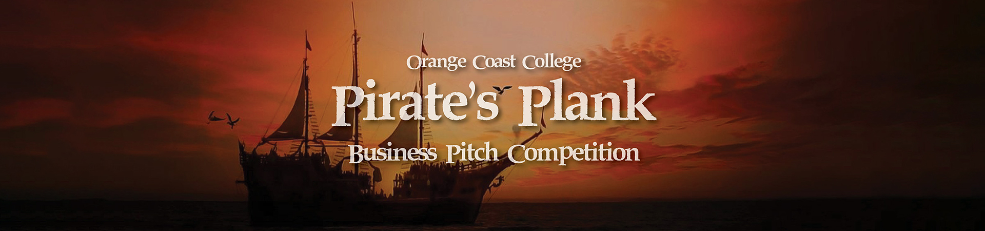 Ship sailing in background. Text: OCC Pirate's Plank Business Competition