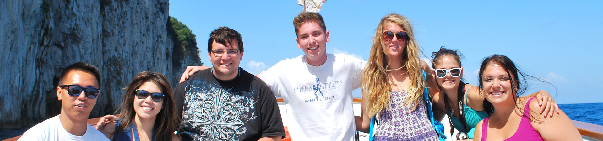 Group of students on a boat traveling abroad