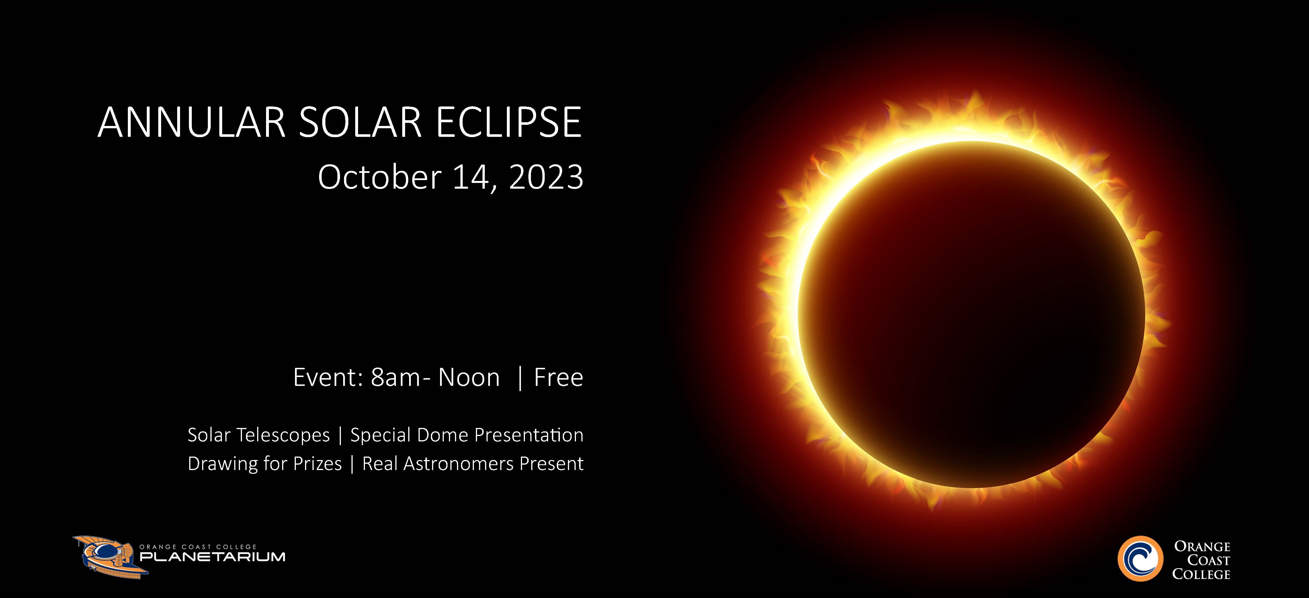 Postcard advertisement for OCC's solar eclipse event on 10/14/23