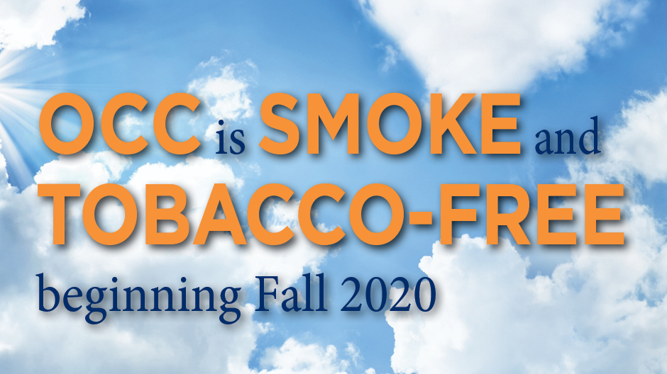 blue sky with clouds with words occ is smoke and tobacco free