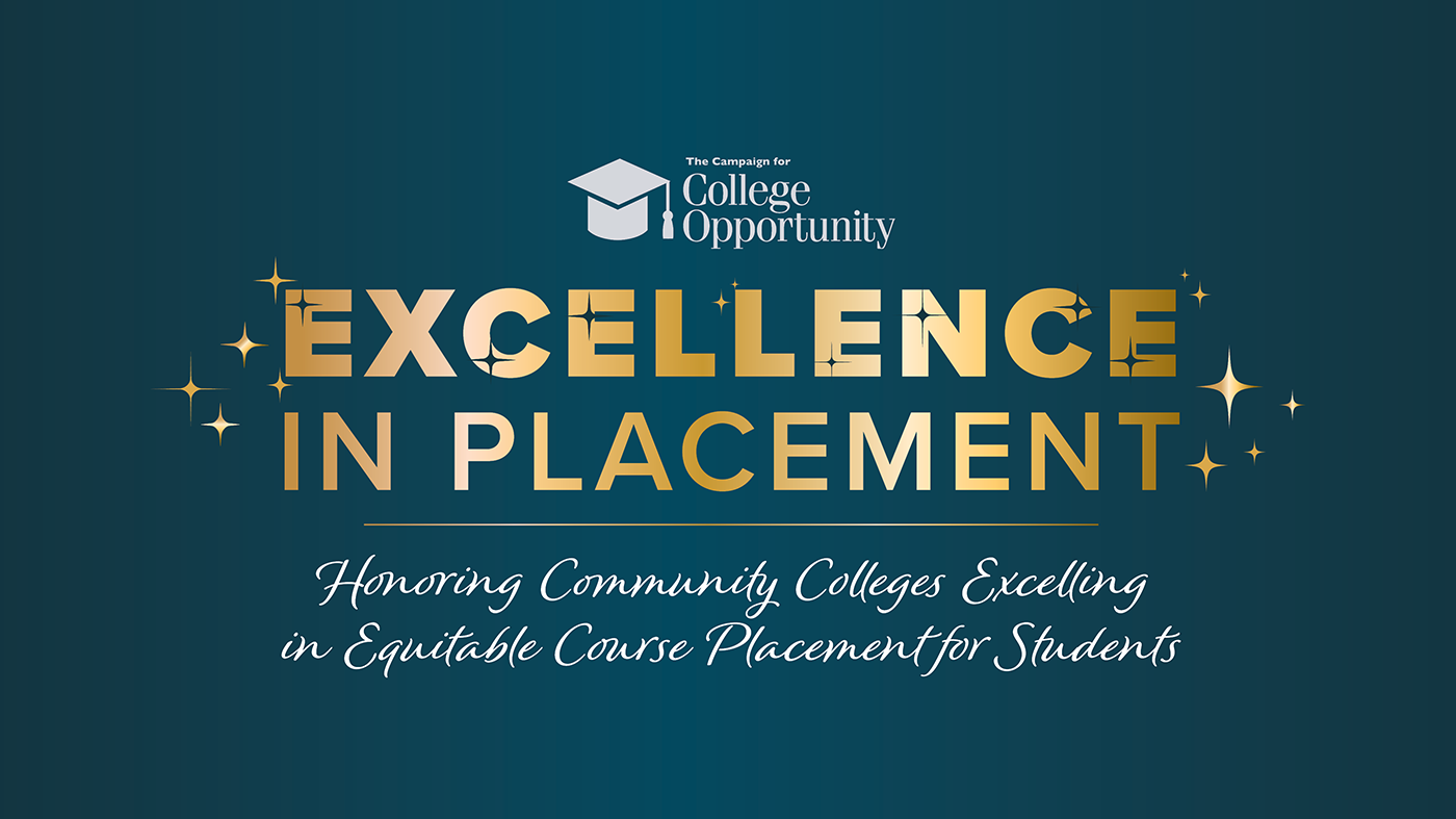 gold letters that spell out excellence in placement with sparkle clip art and logo for campaign for college opportunity 